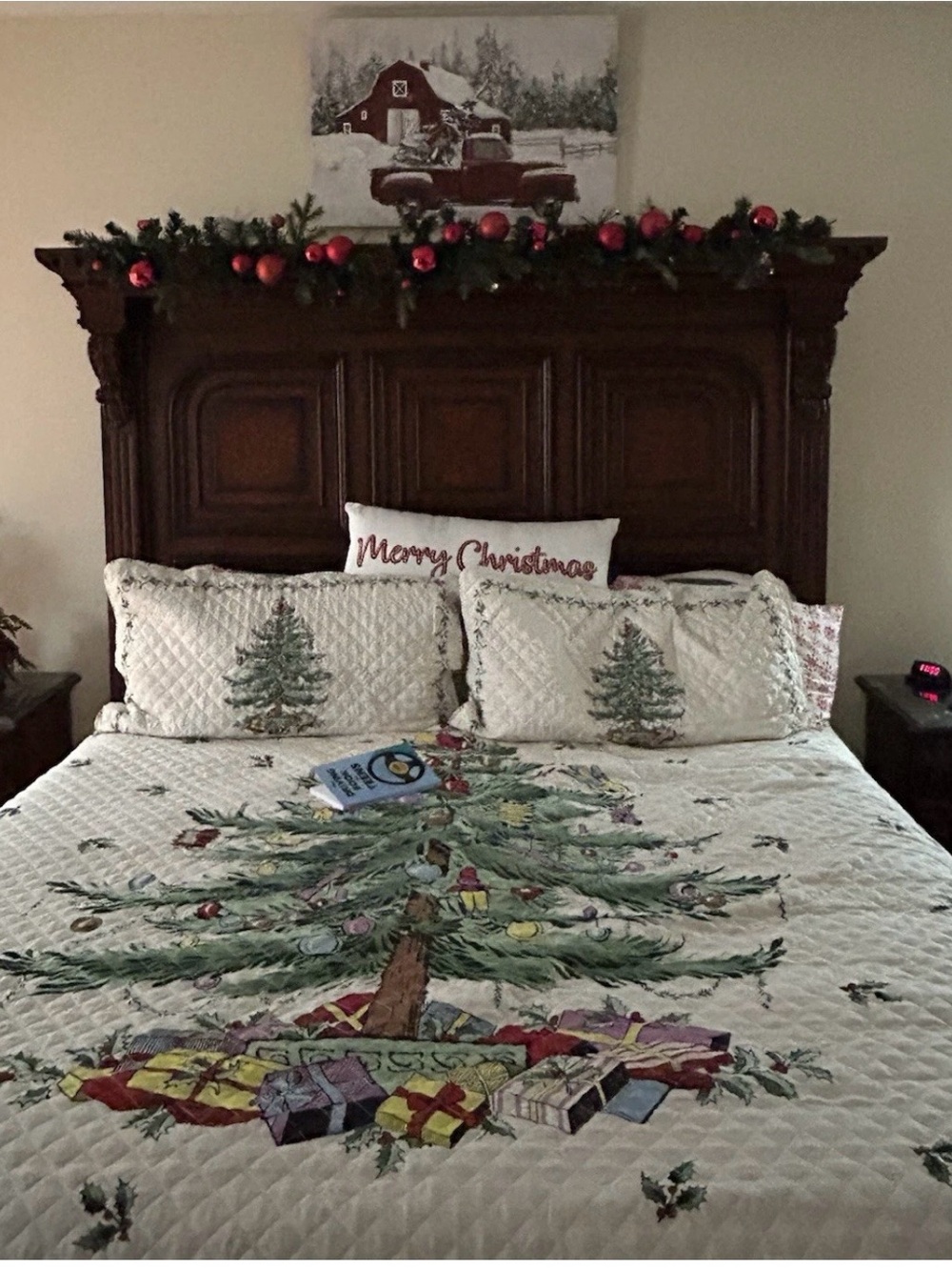 Spode Christmas Tree Comforter Set, 3-Piece Bedding King/California King EUC